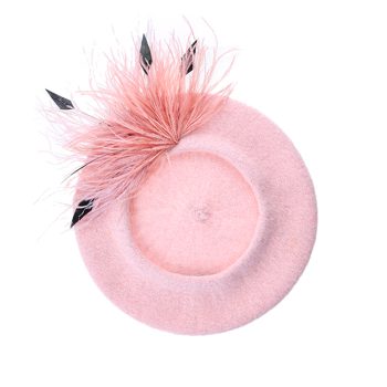 Vera-light-pink-Beret-Hairaccessory-headband-Ostrich-Feathers-yun-wool-elipeacock